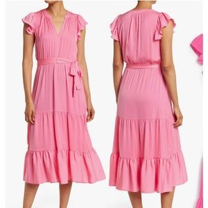 V-Neck Fluttered Sleeve Tommy Hilfiger Tiered Midi Dress